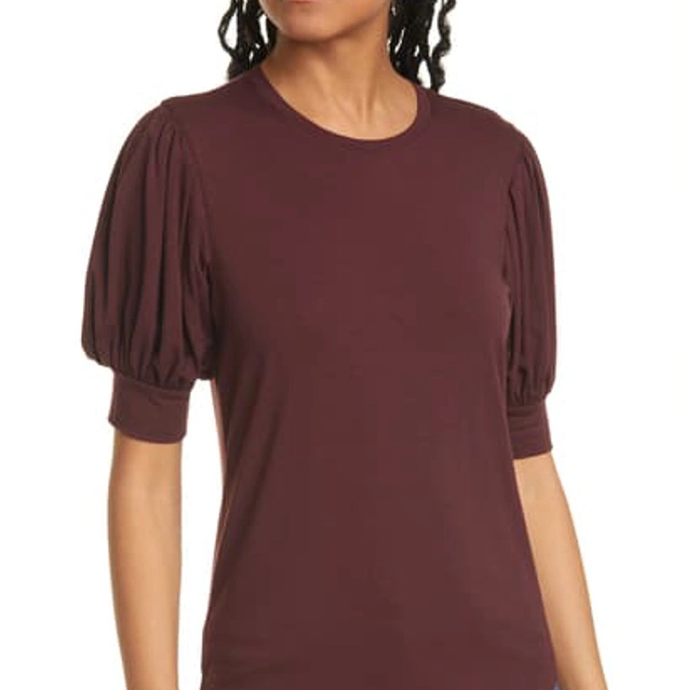 Crewneck Balloon-sleeve Tee In Bordeaux by Frame XS